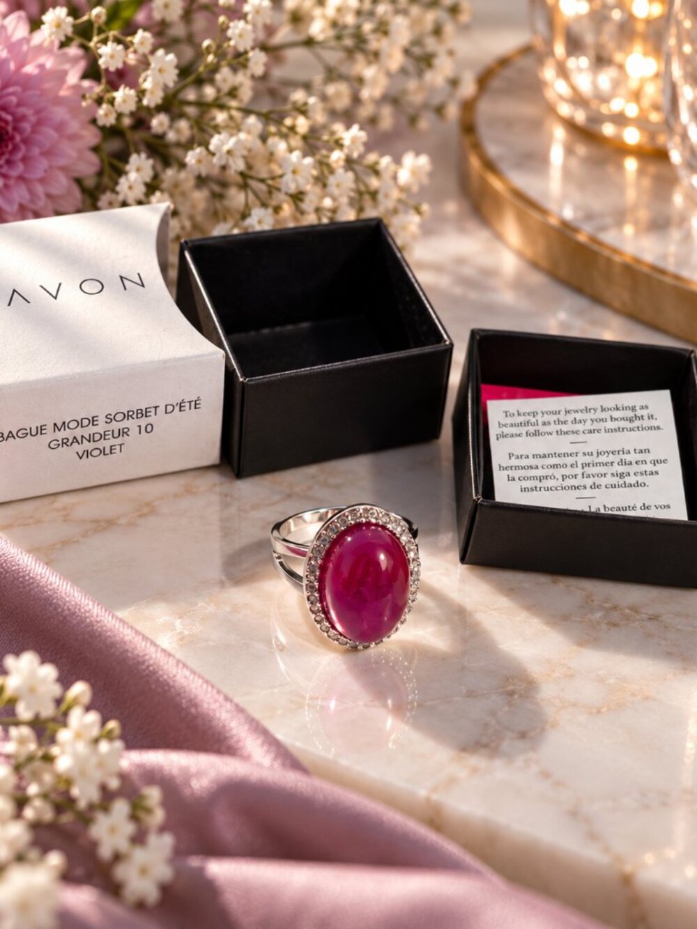 Avon Sorbet D'Été Gemstone Halo Ring Size 10